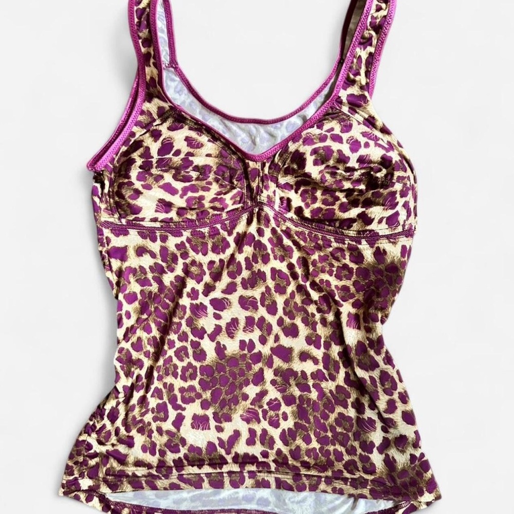 Y2K Purple Leopard Print Tank Top with Built-In Support